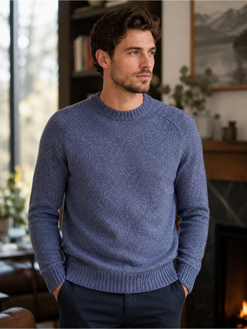 RAILS BLUE CREWNECK COTTON BLEND SWEATER size L